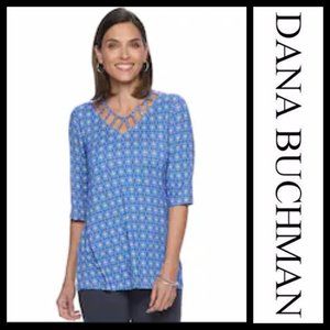 Dana Buchman 3/4 Sleeve V-Neck Cut Out Tee